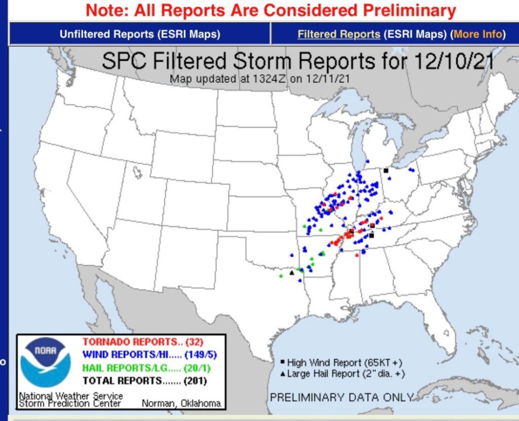 Tornados, mapa en Estados Unidos
