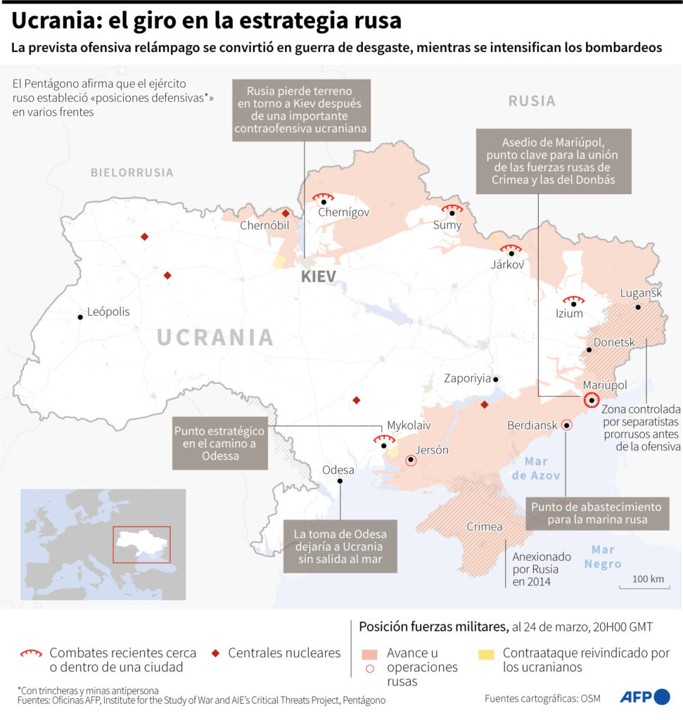 Rusia Ucrania, mapa de la  guerra AFP