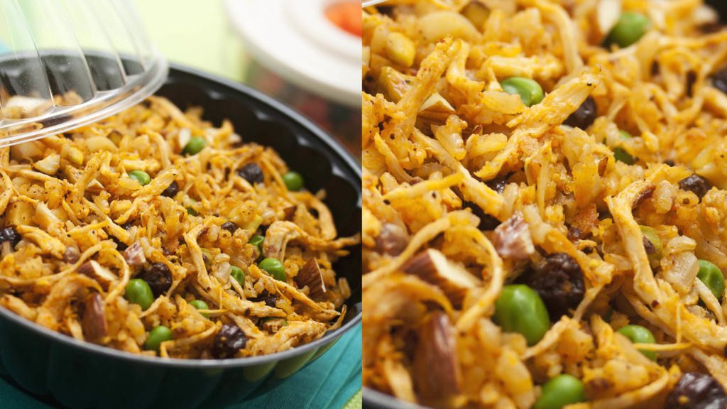 arroz, onoto, pollo