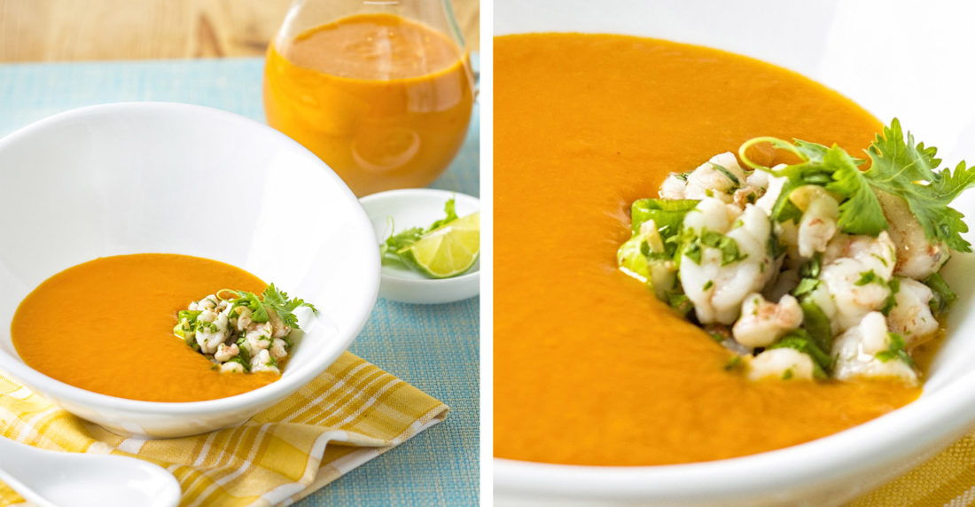 crema, camarones, sopa