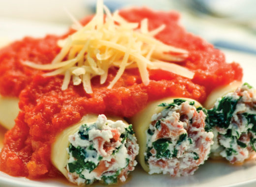 canelones, ricotta, jamón serrano,espinaca