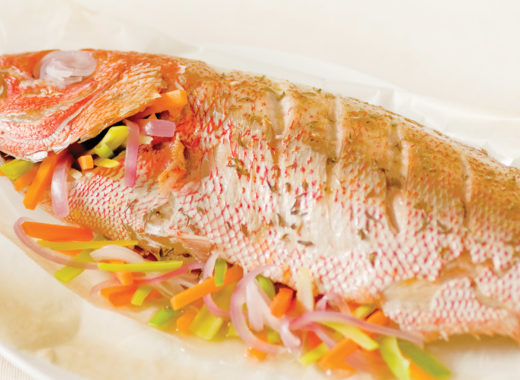 pargo, pescado, vegetales