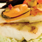 sea bass, róbalo, mejillones, mussels