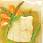 róbalo, espárragos, naranjas