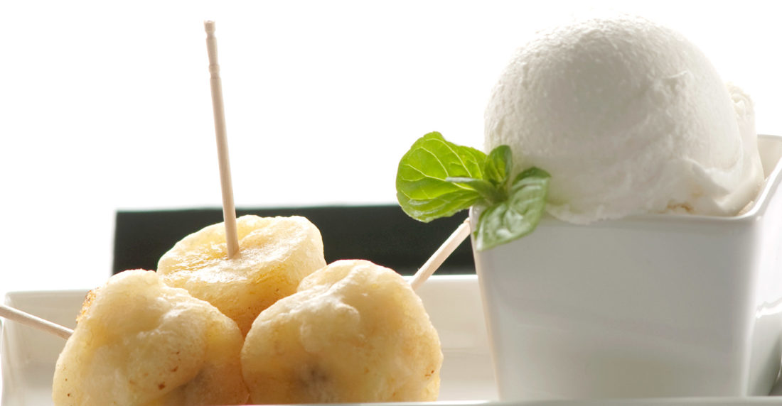 tempura, frutas, helado