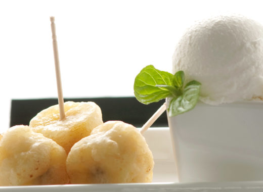 tempura, frutas, helado