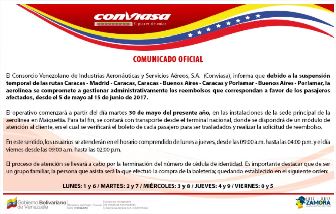 Captura página Conviasa