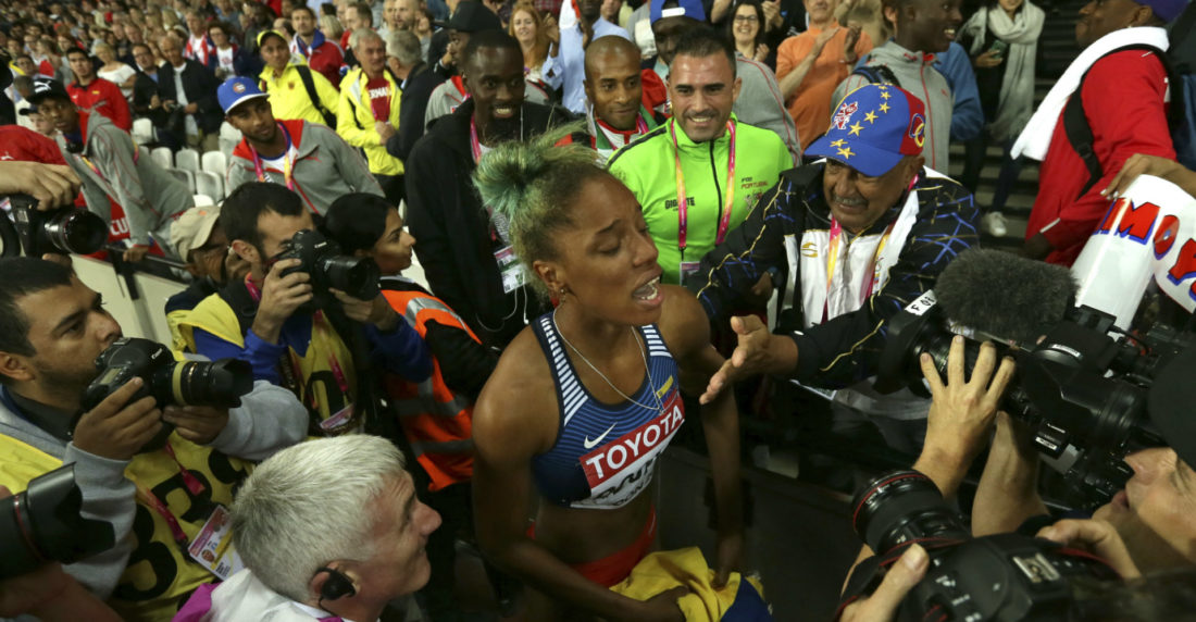 Yulimar Rojas, en la Copa del Mundo de Atletismo, en Londres, con patrocinio de Toyota