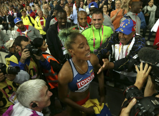 Yulimar Rojas, en la Copa del Mundo de Atletismo, en Londres, con patrocinio de Toyota