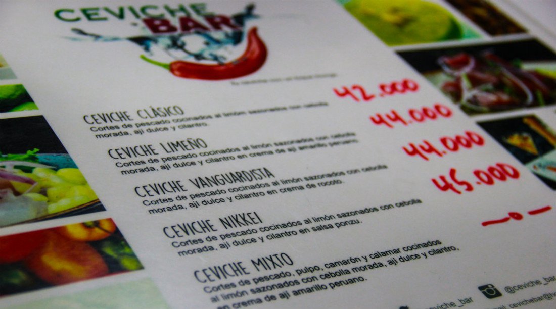 Menú ceviche bar