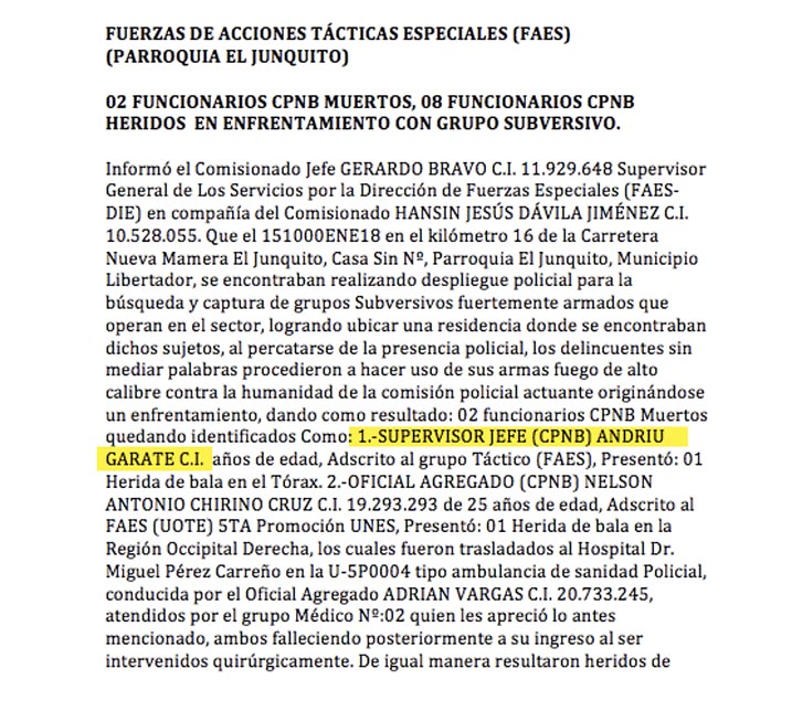 Minuta policial FAES Operacion Gedeon