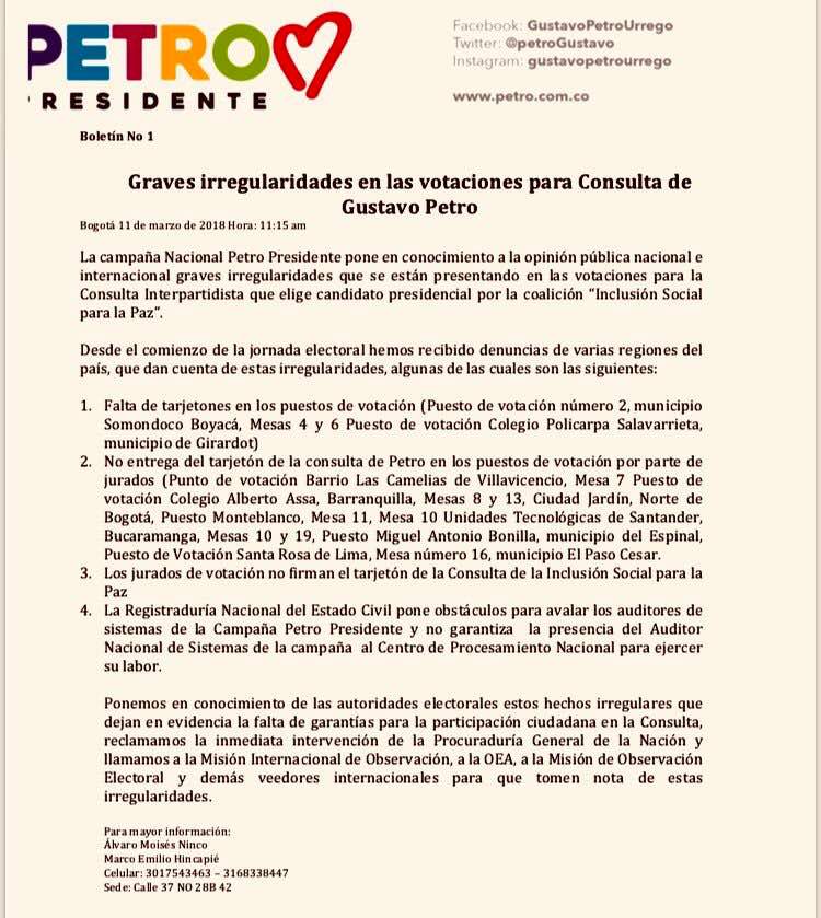 Denuncia Petro