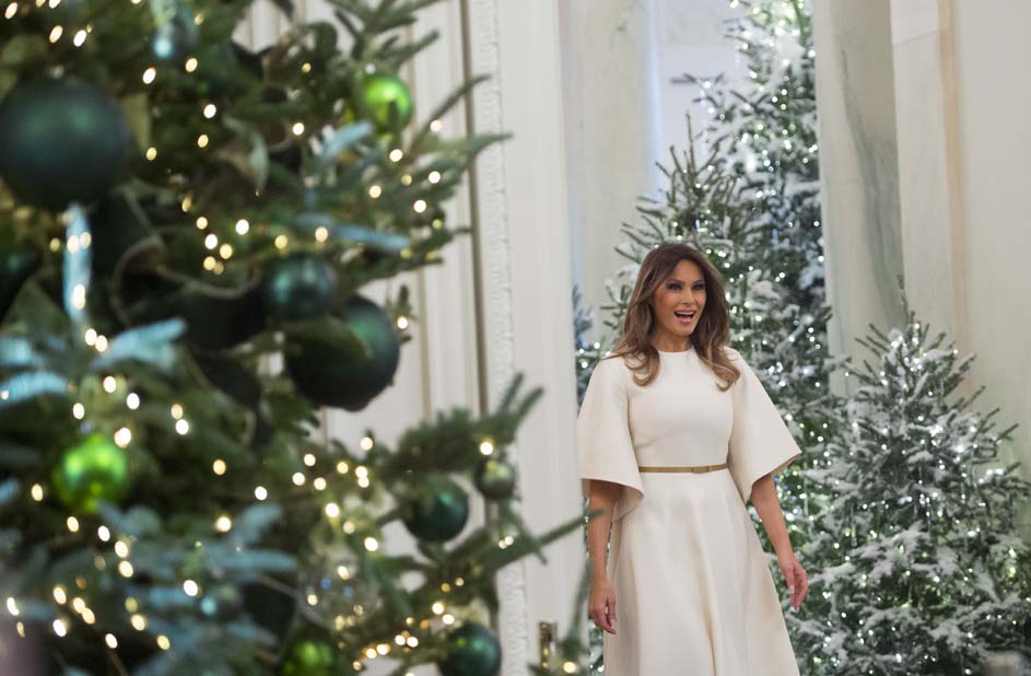 Melania Trump hosts military families to see White House Christmas decorations