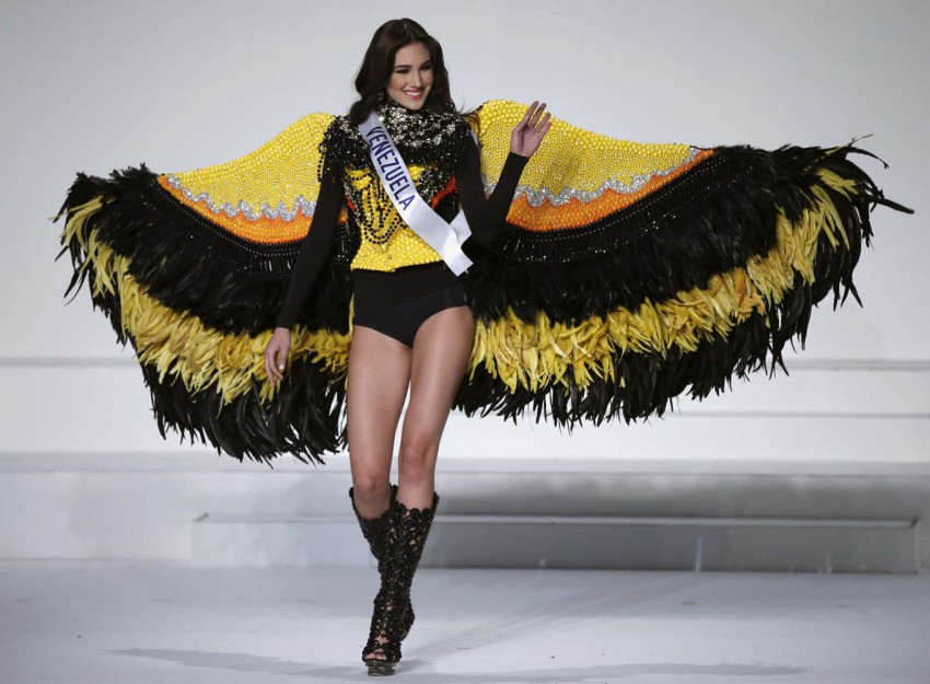 Martinez representing Venezuela poses in a national dress during the 55th Miss International Beauty Pageant in Tokyo