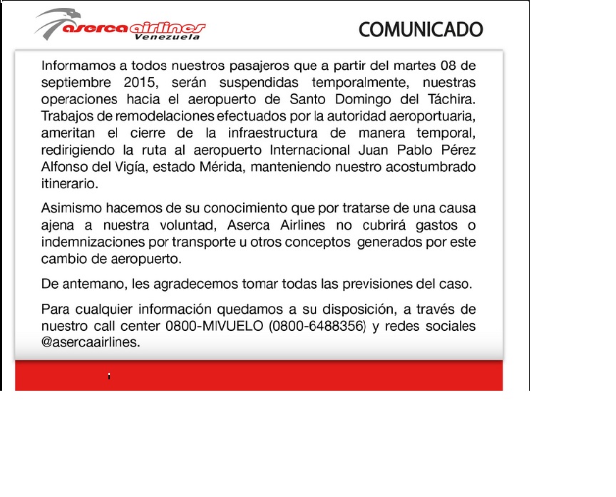Comunicado de Aserca
