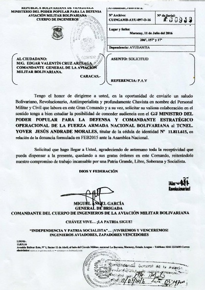 solicitud al comandante general