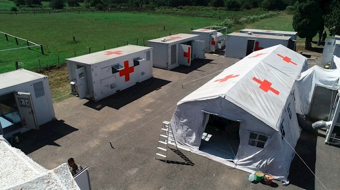 Campo De Mayo (Argentina), 23/03/2020.- Una foto de mano puesta a disposición por el Ministerio de Defensa de Argentina muestra un Hospital Militar Transportable para apoyar durante la crisis de COVID-19, en Campo de Mayo, provincia de Buenos Aires, Argentina, 23 de marzo de 2020. EFE/EPA/MINISTERIO DE DEFENSA
