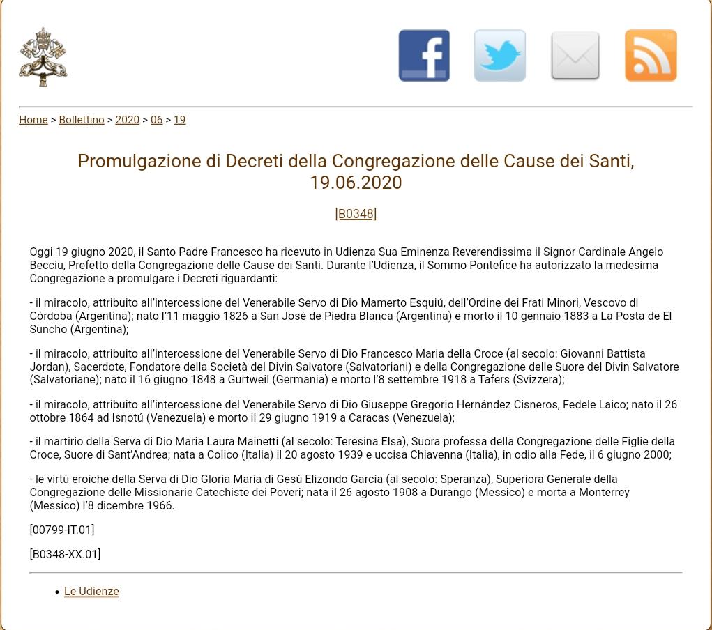 decreto de beatificacion josé gregorio hernandez