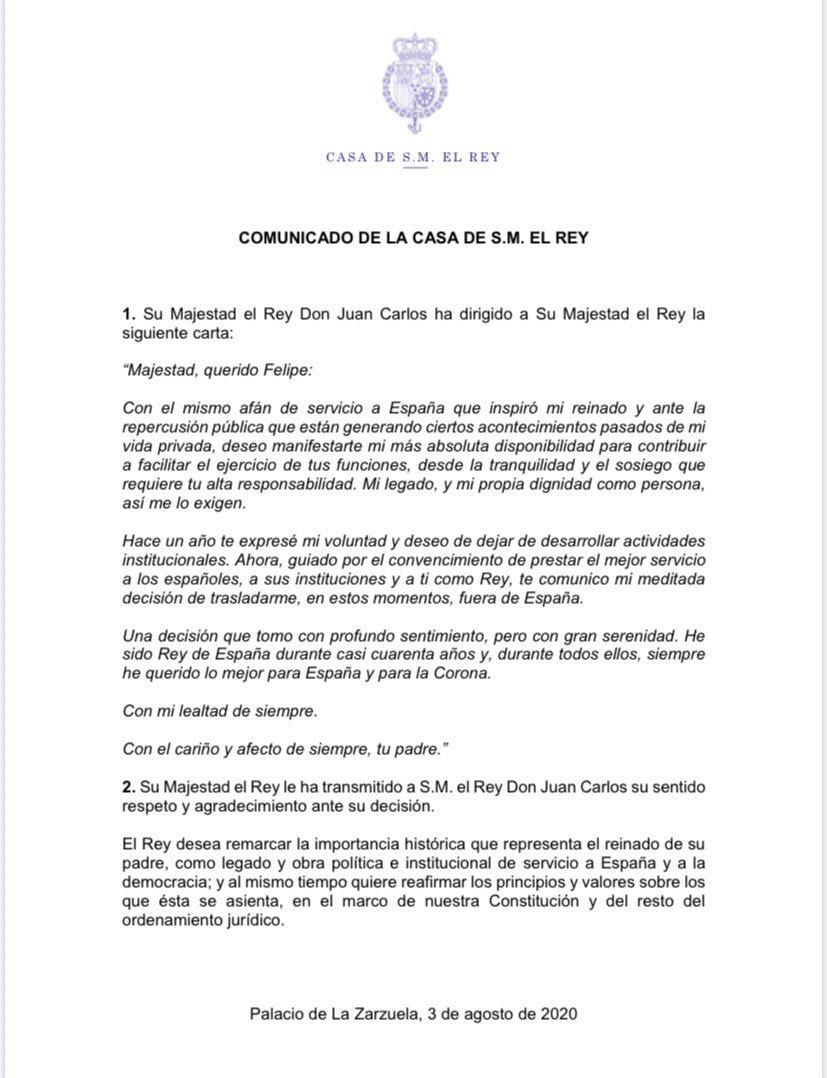comunicado rey juan carlos