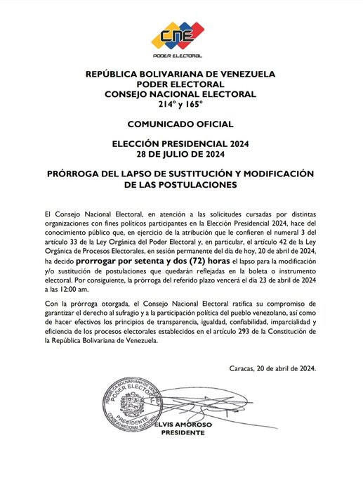 CNE prórroga