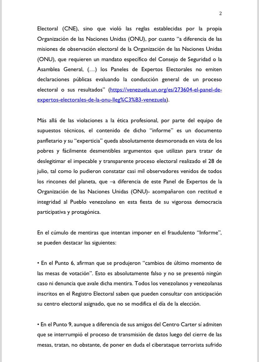 CNE le responde al panel de expertos de la ONU por X y luego borra el ...
