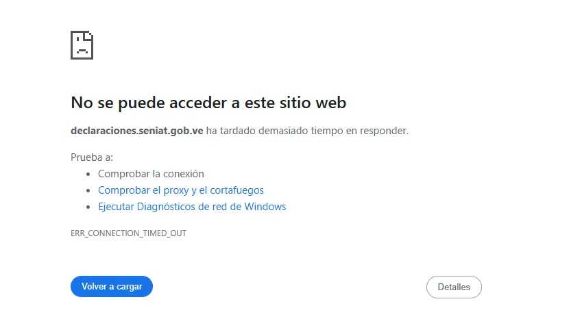 seniat página web bloqueada