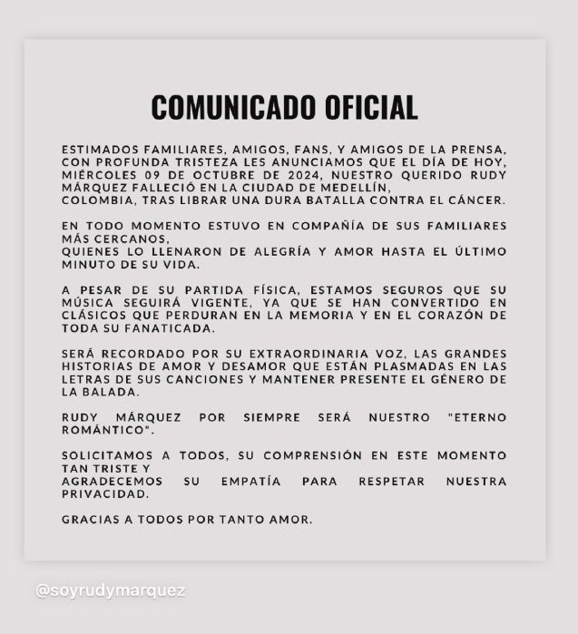 Comunicado Rudy Marquez