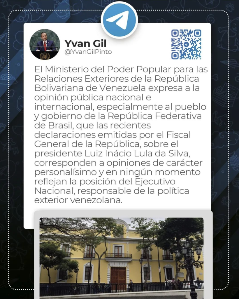El canciller Yván Pinto aclara que lo que dijo Saab sobre Lula es su opinión personal