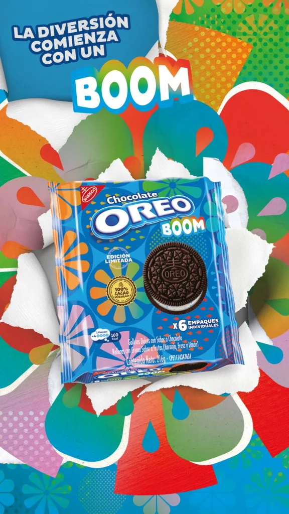 Oreo Boom Estará en el mercado solo por dos meses, y lo más especial es su crema, con perlitas de sabor a fresa, limón y naranja, que "explotan" al morderlas