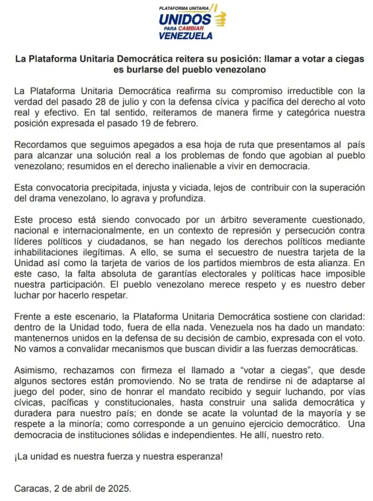 plataforma unitaria democrática