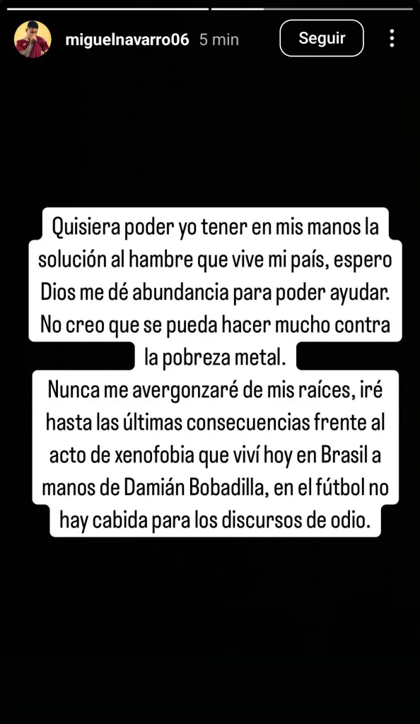 Miguel Navarro, en su cuenta de Instagram