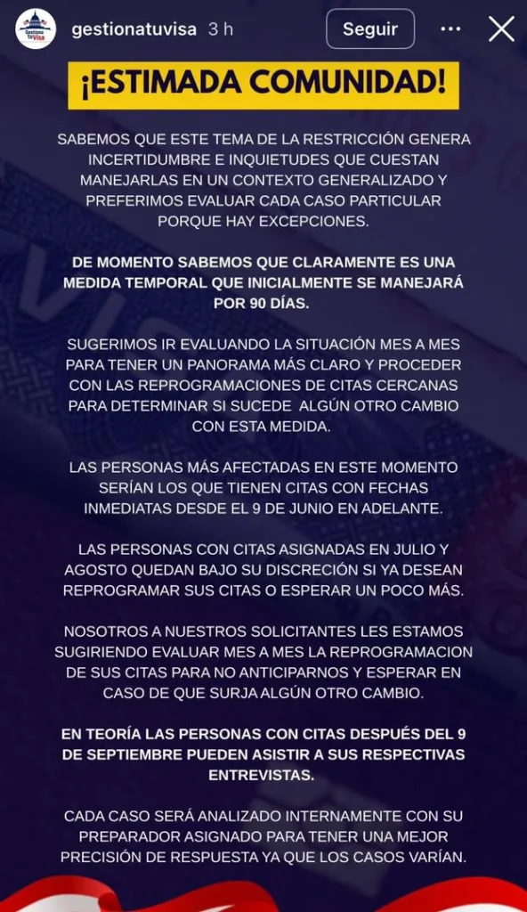 Visas americanas: la suspensión de citas es por al menos 90 días