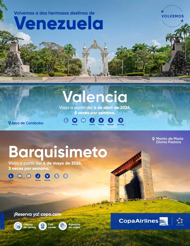 Copa Airlines vuelve a Valencia y Barquisimeto