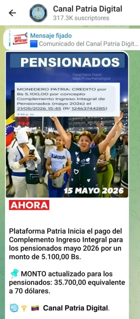 pensiones pensionados pension bono pago mayo