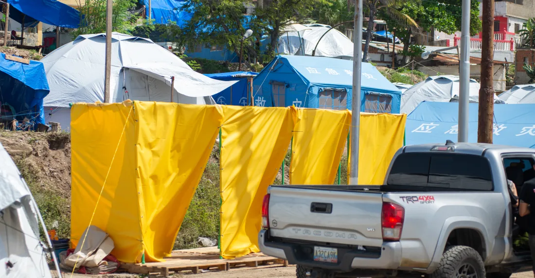 Las duchas de emergencia ubicadas en Mare Abajo