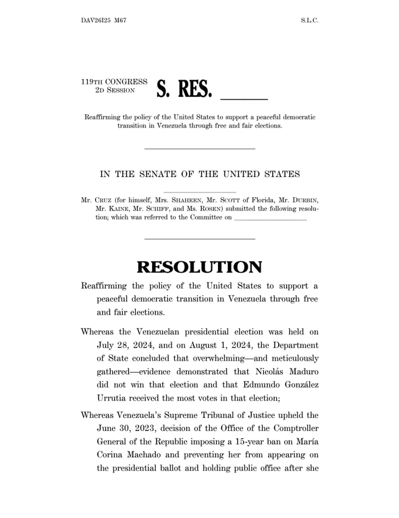 Resolución del senado sobre Venezuela